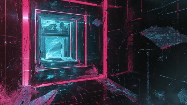 Neon Cyber Passage Futuristic Concept Art