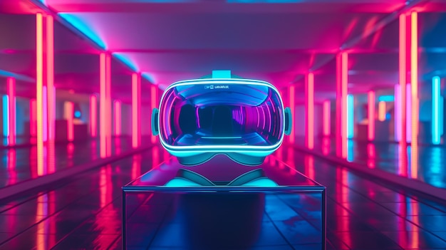 Neon Cyberpunk Aesthetic VR Headset Display Generative AI