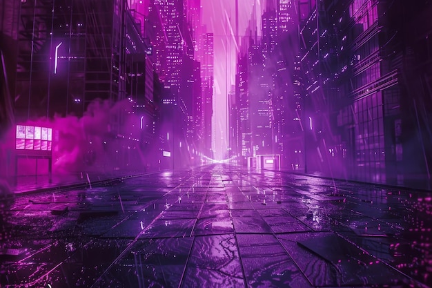 Photo neon cyberpunk city urban future metaverse night purple street texture background copy space