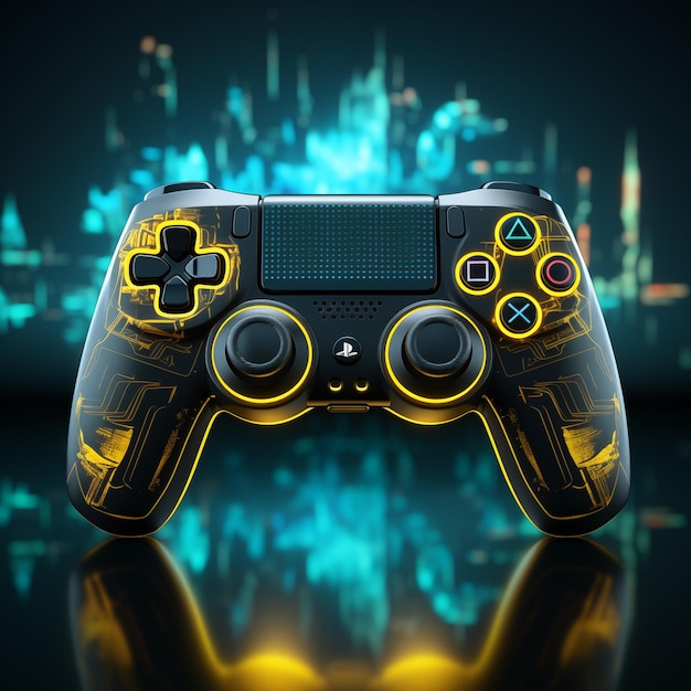 Neon Cyberpunk Gamepad Motion Screen Flat Icon with Thick Lines on Black Background