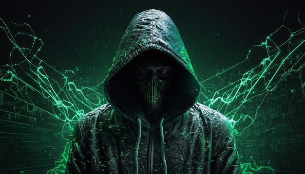 neon dark web hooded hacker cyber Generative AI digital illustration