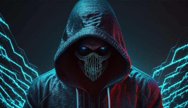 neon dark web hooded hacker cyber Generative AI digital illustration