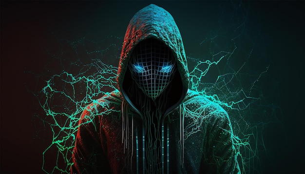 neon dark web hooded hacker cyber Generative AI digital illustration