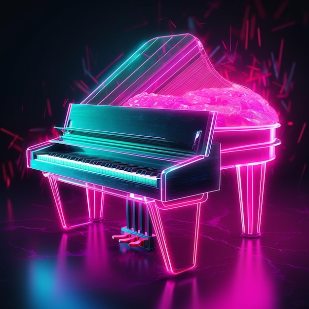 neon digital piano emitting a vibrant glow creating a visual melody