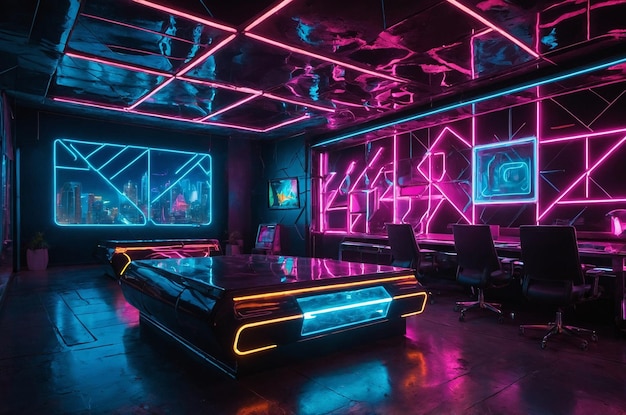 Neon Dreamscape Futuristic Room with Triangles