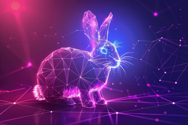 Photo neon easter bunny in futuristic digital art with glowing vibes ai