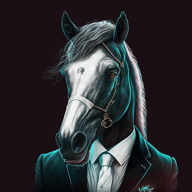 Neon fashion horse in suit and tie Generative AI