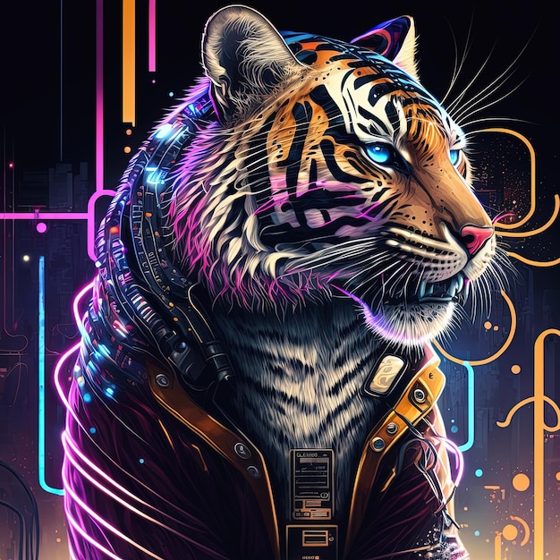 Neon fashion tiger Generative AI Not based on any actual scene