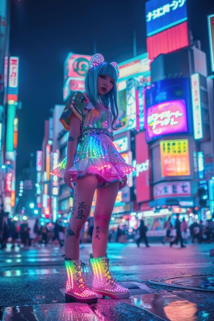 Neon Fashion in Tokyo Street