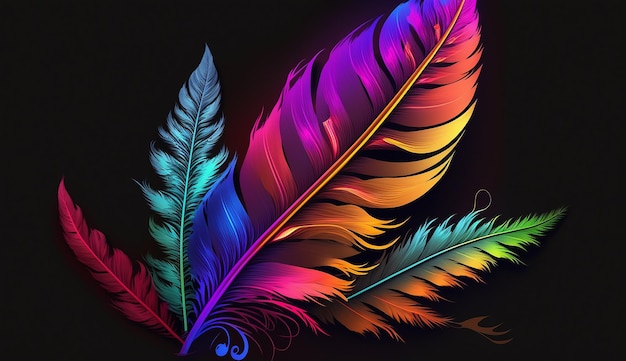 Neon feather colour illustration image ai generator art