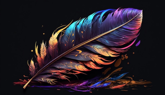 Neon feather colour illustration image ai generator art