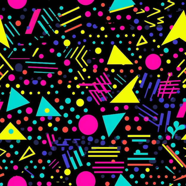 Neon Flashback Lively 90s PartyInspired Seamless Patterns