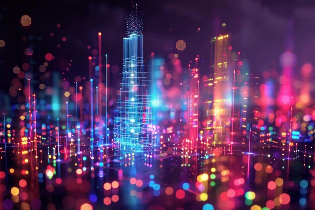 Neon Fractal Skyline background design