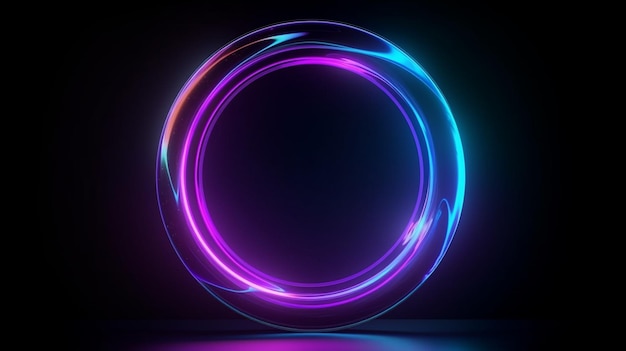 Neon frame Blur glow Portal hole Defocused purple blue color gradient round circle copy space