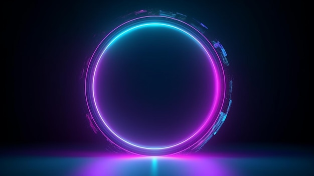 Neon frame Blur glow Portal hole Defocused purple blue color gradient round circle copy space