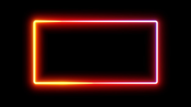 Neon frame.Glowing rectangle on black background.