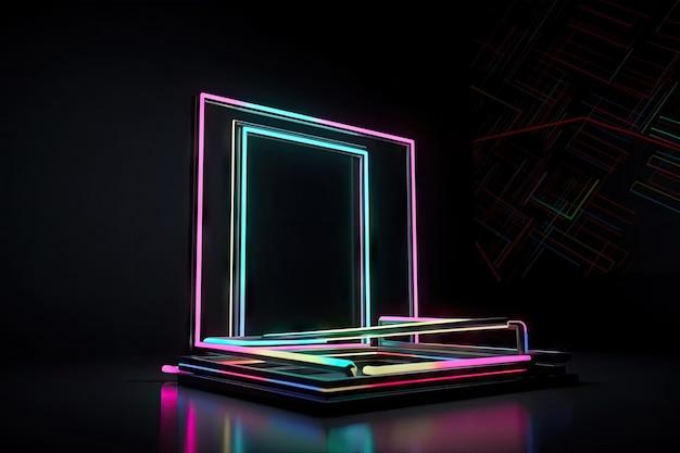 A neon frame mockup against a black background created with generative ai