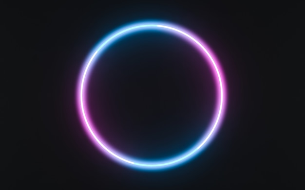 Neon frame sign in the shape of a circle. 3d illustration