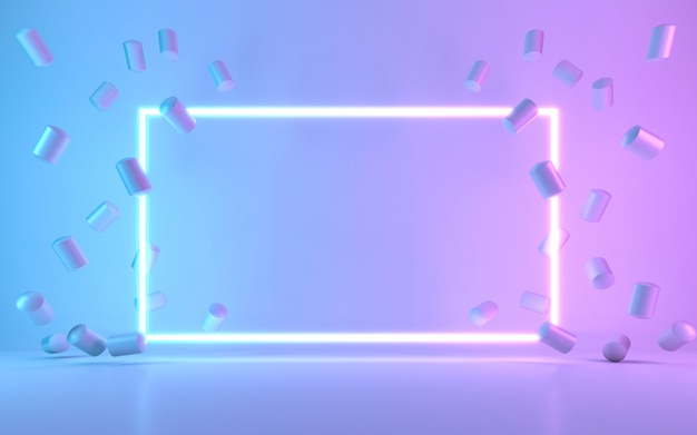 Neon frame sign with donut. 3d rendering