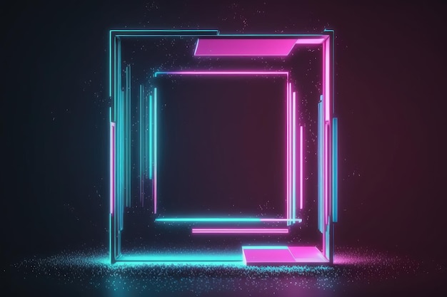 A neon frame with a rectangle in the middle that says'blue and pink '