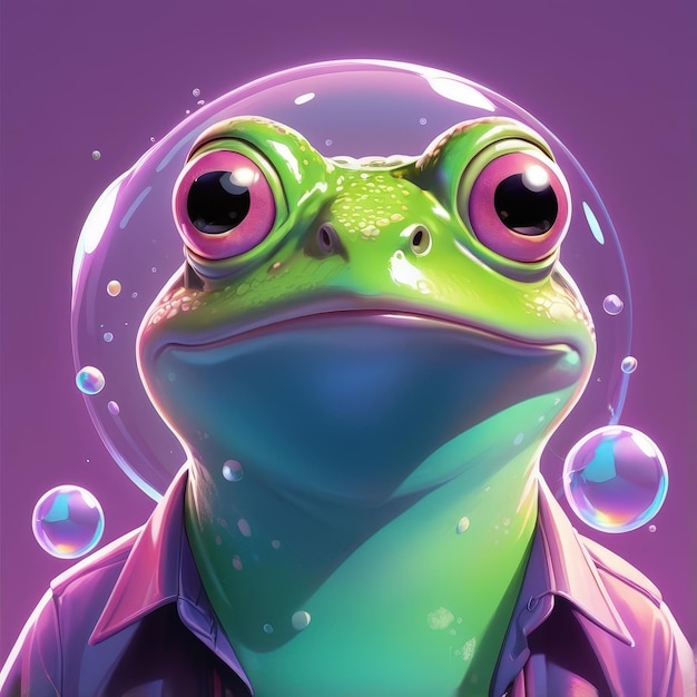 Neon Frog Portrait Illustration Ai Generative