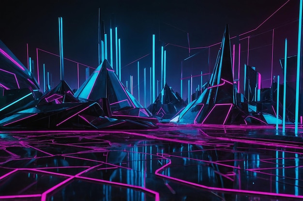 Photo neon futuristic geometric shapes background