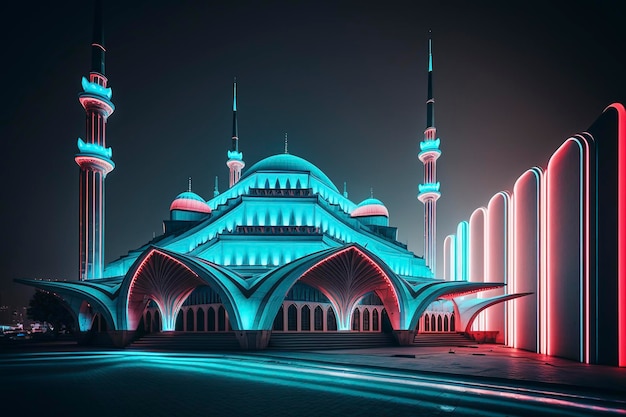 Neon Futuristic mosque , creative ai