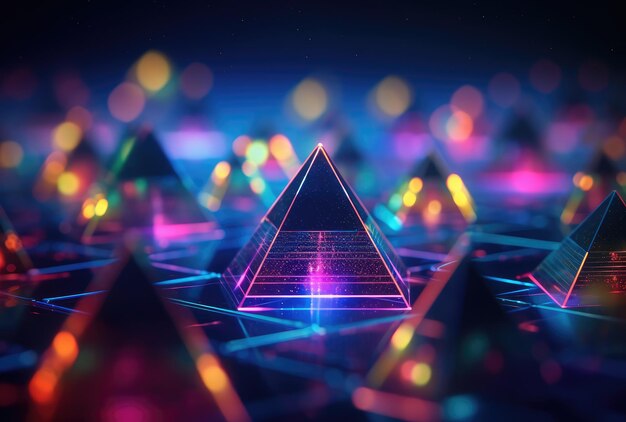 Photo neon futuristic pyramid grid wallpaper