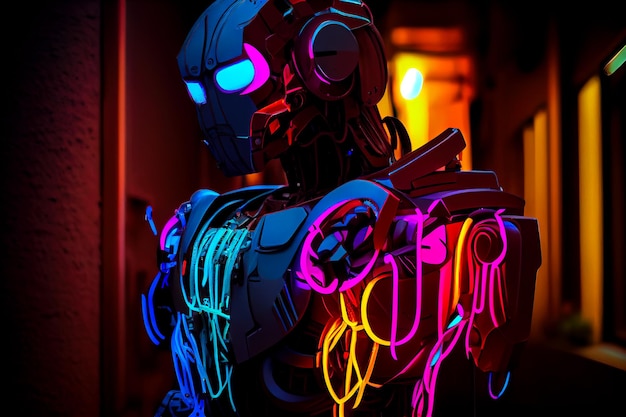 Neon futuristic robot Generative AI Generative AI