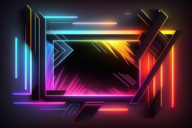 Neon geometric background glowing multicolored lines Generative AI