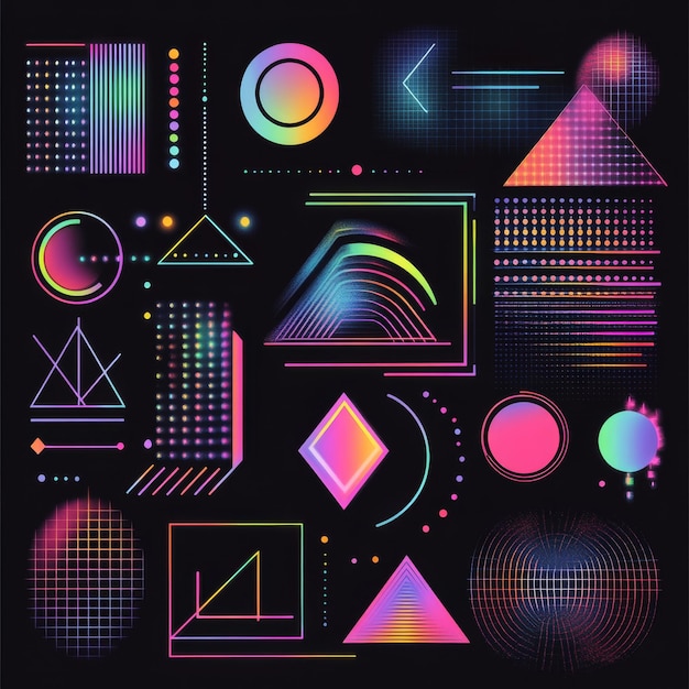 Neon Geometric Shapes Design on Black Background