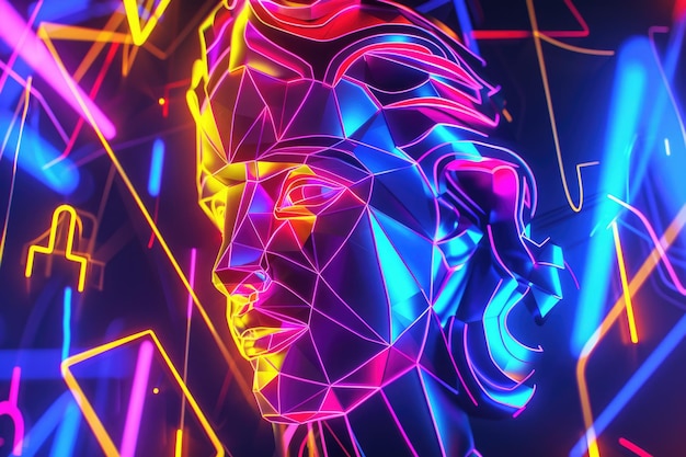 Photo neon geometric virgo zodiac art with futuristic abstract design ai