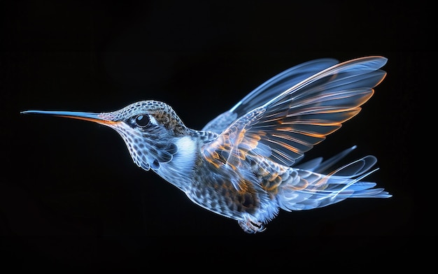 Neon Glow Hummingbird in Flight Artwork