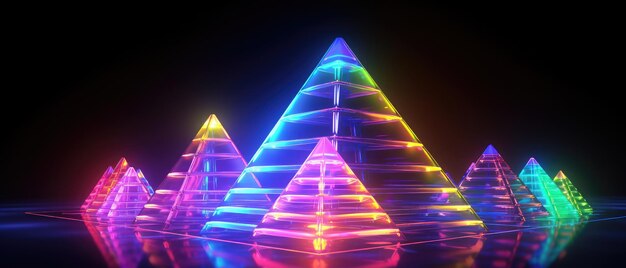 Photo neon glow luminous pyramid illuminations