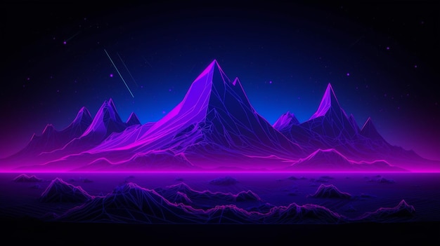 Neon Glow Mountain Landscape Background