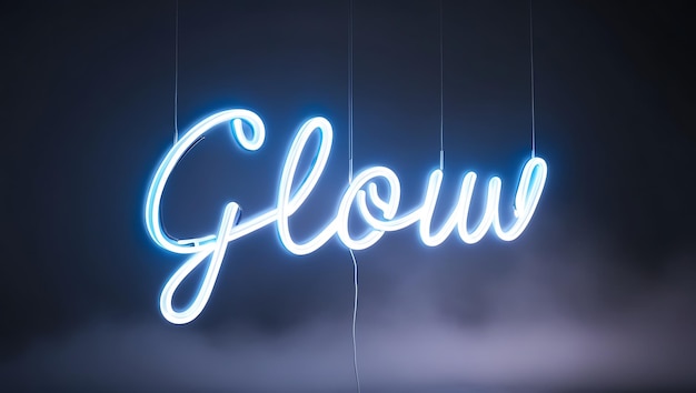 Neon glow word on a dark background 3D typography