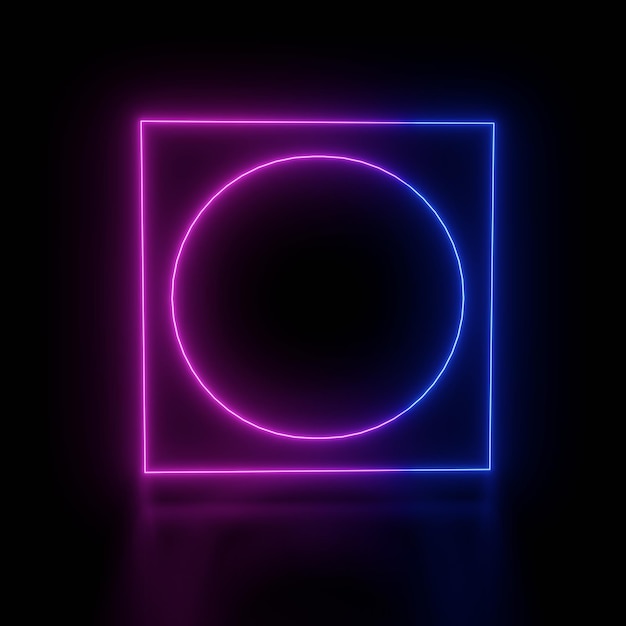 Neon Glowing circle and rectangle shape 3D Illustration image