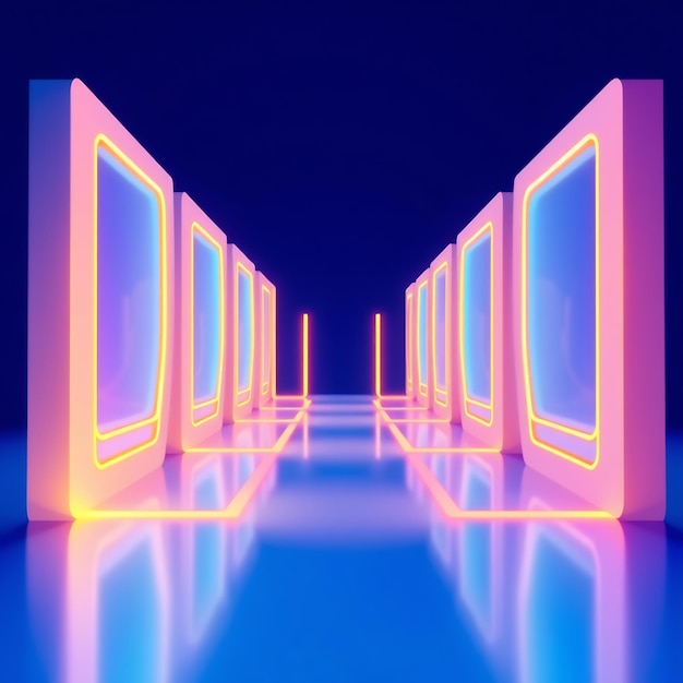 Photo neon glowing corridor with pink and blue lights