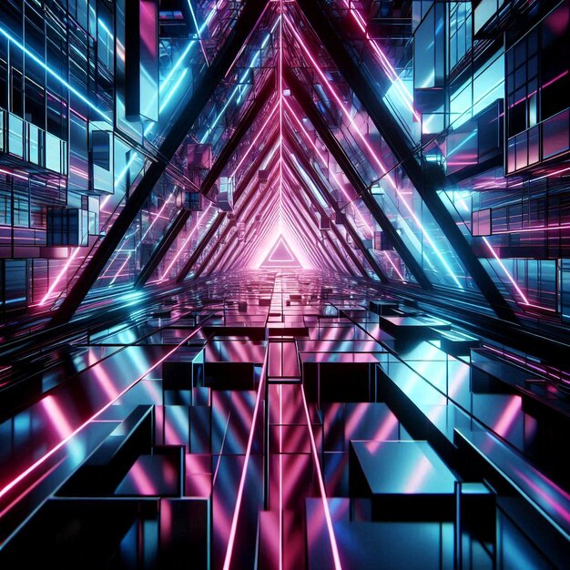 Photo neon glowing futuristic technology grid with fast speed light futuristic design