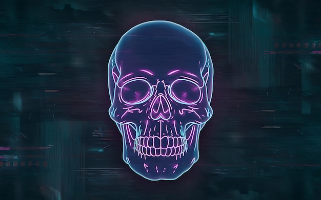 Photo neon glowing skull futuristic cyberpunk aesthetic with electric hues