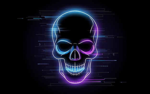 Photo neon glowing skull futuristic cyberpunk aesthetic with electric hues