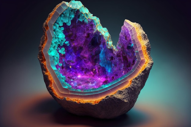 Neon glowing sulphuric 3d realistic crystals