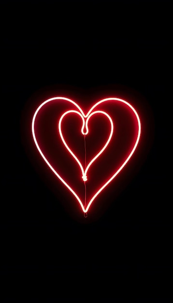 Neon glowing thread hearts love symbol sign icon logo Heart in the night isolated with white