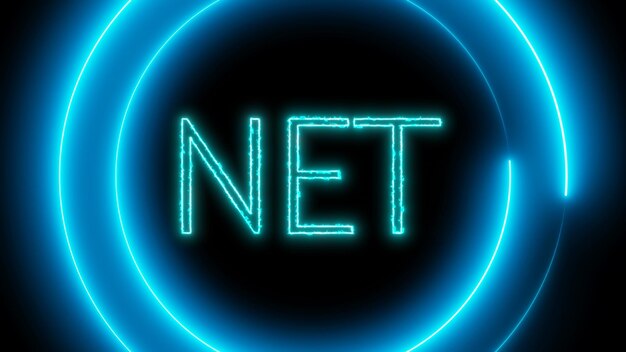 Neon glowing word net with circle on a background