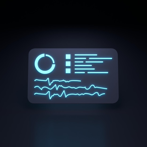 Neon graph icon with information on a black background 3d render illustration