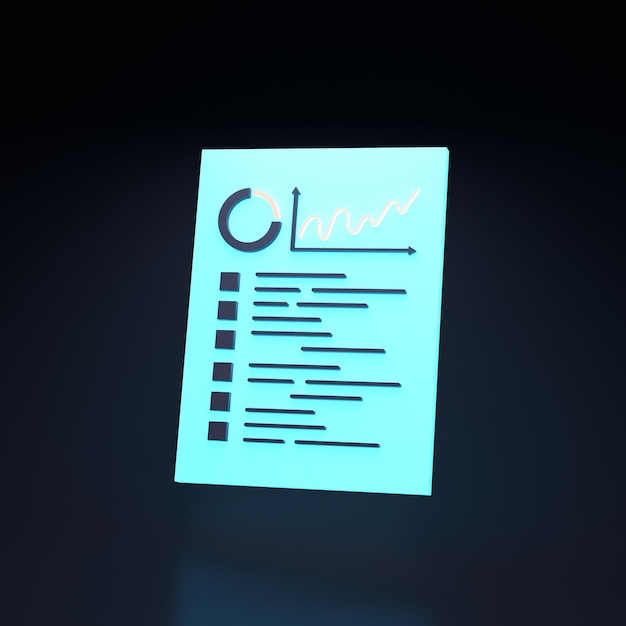 Neon graph icon with information on a black background 3d render illustration