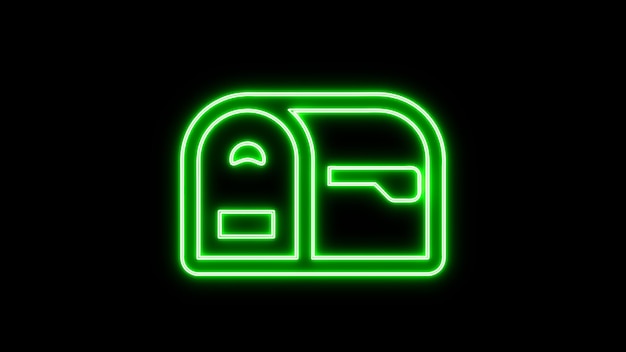 Neon green mail icon on a black background