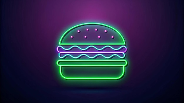 Photo a neon hamburger with a green neon sign that says burger on it