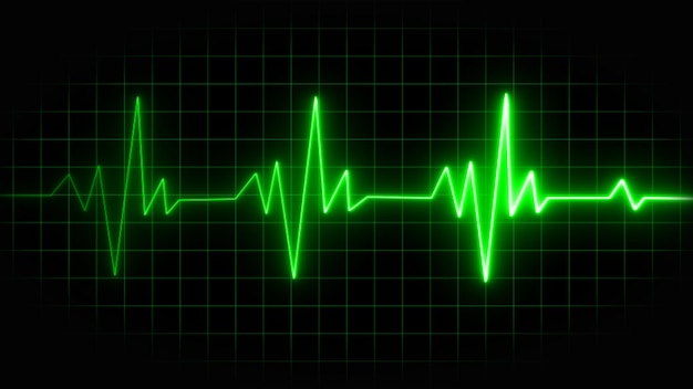 Neon Heart beat pulse in green illustration Cardiogram cardiograph oscilloscope screen green illustration background