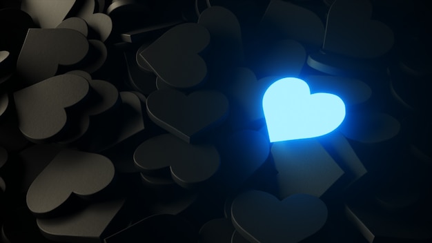 Neon heart on a black background d illustration